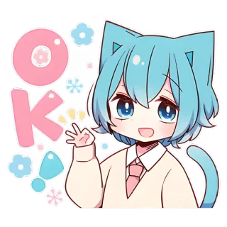 👌 OK อนิเมะ, แมว, น่ารัก, คาวาอิ, โอเค, ตกลง telegram sticker