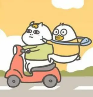 🐣 การ์ตูน, สัตว์, สกู๊ตเตอร์, เป็ด, ขี่, น่ารัก telegram sticker