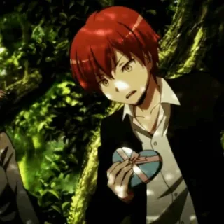🎈 Karma Akabane Assassination Classroom Anime, Karma Akabane, Assassination Classroom, Personagem, cabelo vermelho, Coração, Presente, Uniforme escolar whatsapp sticker