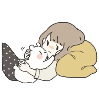 🌟 Dessin animé, Fille, Animal, Câlin, Mignon telegram sticker
