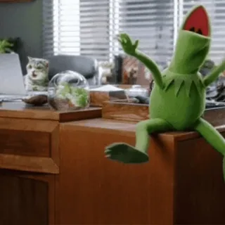 🐸 Kermit 科米蛙, 布偶, 兴奋, 绿色, 办公室, 快乐 whatsapp sticker