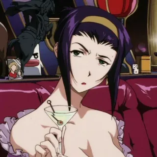 🤨 Faye Valentine Cowboy Bebop Anime, Faye Valentine, Cowboy Bebop, Cartoon, Getränk, Martini telegram sticker
