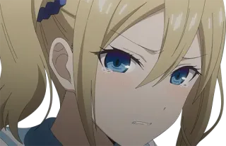 😢 Anime, Mädchen, blond, Zöpfe, verärgert, traurig, Cartoon telegram sticker