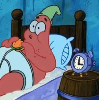 🖤 Patrick Star SpongeBob SquarePants Patrick Star, SpongeBob, cartoon, sleeping, burger, bed telegram sticker