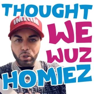 👨‍👦 THOUGHT WE WUZ HOMIEZ Мем, Мысль, Братья, Дружба, Сленг, Текст, Кепка whatsapp sticker