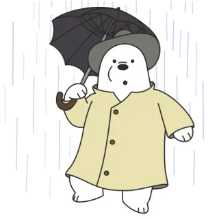 ☔ Ice Bear We Bare Bears Мультик, Медведь, Зонт, Плащ, Дождь, Милый telegram sticker