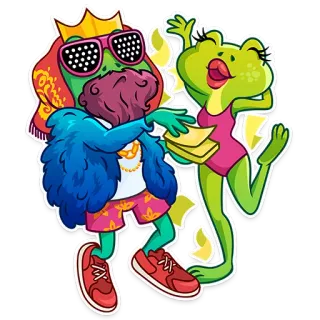 💸 frog, king, kiss, fun, cartoon, character, sunglasses telegram sticker