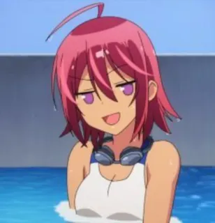 😏 Anime, Ragazza, Nuoto, Costume da bagno, Cuffie, carina telegram sticker