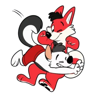 🌟 Fox and Dog furry, anthropomorphic, fox, dog, hug, cuddling, cartoon, cute, friendly telegram sticker