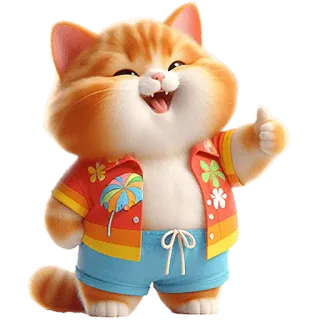 👍 mèo, động vật, mùa hè, bãi biển, hoạt hình, dễ thương telegram sticker