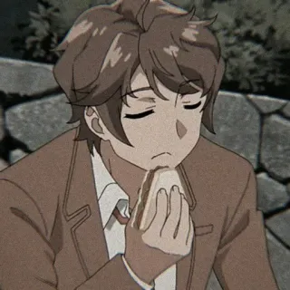 🏮 anime, ragazzo, panino, capelli castani, mangiare telegram sticker