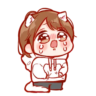 💞 泣く, 悲しい, 可愛い, アニメ, 猫耳 whatsapp sticker