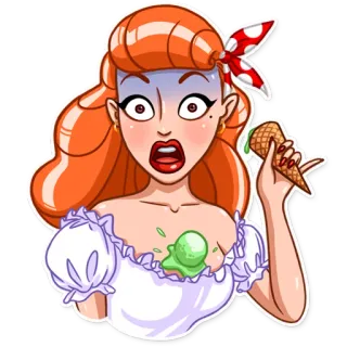 😨 женщина, мороженое, испуганный, рыжая, мультфильм whatsapp sticker