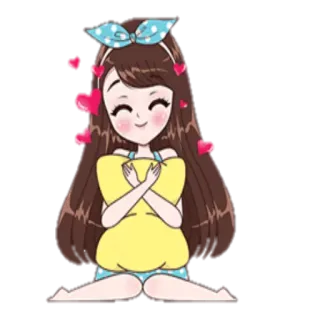👥 Desenho animado, Menina, Amor, Corações, Fofo, Almofada, Kawaii, Anime telegram sticker
