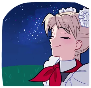 ☺ Anime, Chica, Maid, Noche, Estrellas, Sonrisa, Dibujo animado, Ilustración telegram sticker