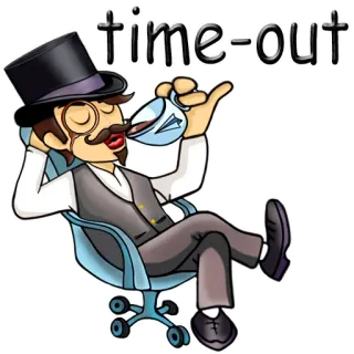 👍 time-out pause, détente, dessin animé, homme, boisson, haut-de-forme telegram sticker