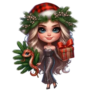 🧸 คริสต์มาส, เด็กผู้หญิง, ของขวัญ, งู, วันหยุด, น่ารัก, การ์ตูน, รื่นเริง whatsapp sticker