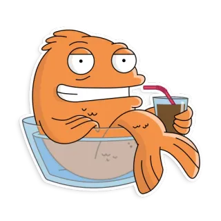 🍹 Klaus Heissler American Dad! рыба, пьющий, анимированный, мультфильм, расслабленный whatsapp sticker