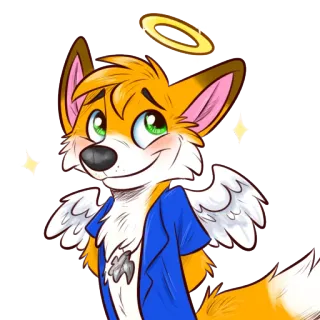 😇 Furry, Raposa, Anjo, Desenho animado, Fofo, Antropomórfico, Halo, Asas telegram sticker