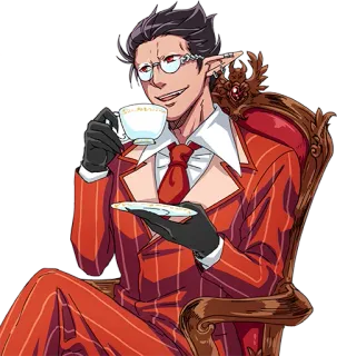 😏 anime, tea, suit, character, red, glasses telegram sticker