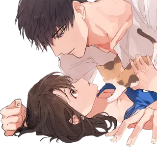 ❤️ Anime, Casal, Romance, Gato, Fofo whatsapp sticker