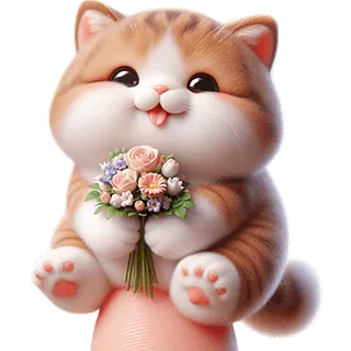 💐 kot, kociak, słodki, zwierzę, kwiaty, bukiet, zwierzę domowe telegram sticker