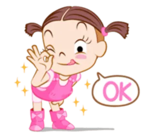👌 OK Dibujo animado, Lindo, Chica, Rosa, OK, Positivo, Aprobación telegram sticker