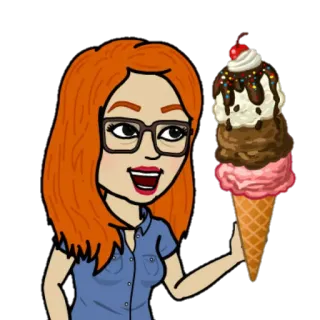 🍦 cartoon, ice cream, bitmoji, woman, dessert, cone, glasses telegram sticker