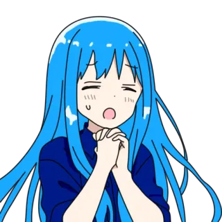 🙏 Anime, Mädchen, blaue Haare, süß, entschuldigend, flehend, besorgt telegram sticker
