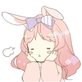 😪 Мультфильм, Милый, Аниме, Розовый, Персонаж, Кроличьи ушки telegram sticker