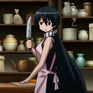 🔪 Akame Akame ga Kill! 肉 Аниме, Девушка, Нож, Кухня telegram sticker