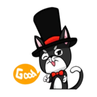 👍 Good gato, fofo, cartola, desenho animado, animal, caprichoso telegram sticker