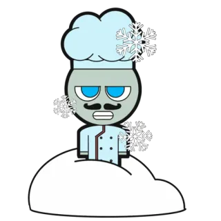 🥶 chef, cuisine, flocons de neige, dessin animé, hiver whatsapp sticker