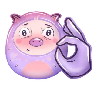 👌 gesto ok, dibujos animados, lindo, cerdo, expresión, morado whatsapp sticker