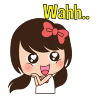 😄 Wahh.. การ์ตูน, ผู้หญิง, น่ารัก, มีความสุข, สีหน้า, ว้าว, อนิเมชั่น telegram sticker