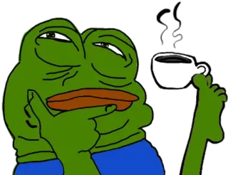 🤔 Pepe the Frog pepe, kikker, meme, denken, koffie, zelfgenoegzaam telegram sticker