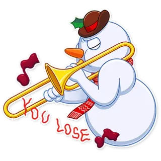 💀 Kool Lose muñeco de nieve, trombón, música, invierno, fiesta, Navidad, bufanda, sombrero, cool, perder whatsapp sticker