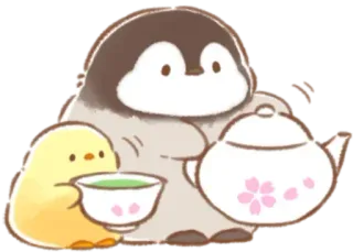 🤩 pingüino, pollito, té, lindo, kawaii, animal, bebida whatsapp sticker