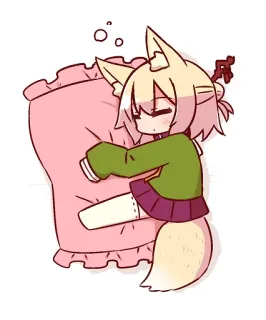 🌝 Anime, Garota raposa, Dormindo, Fofo, Travesseiro, Chibi, Kawaii telegram sticker