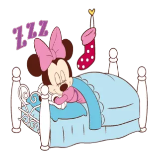 🎅 Minnie Mouse ZZZ Minnie Maus, schlafend, Bett, süß, Cartoon, Disney telegram sticker