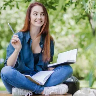 😸 woman, laptop, writing, study, student, park telegram sticker