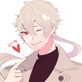 😁 KISS ME Anime Junge, Kuss, süß, zwinkernd, rote Augen, Herz, flirtend telegram sticker