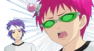 😱 Saiki Kusuo The Disastrous Life of Saiki K. аниме, розовые волосы, зеленые очки, Сайки Кусуо telegram sticker