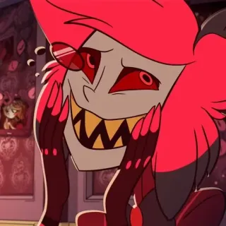 🌟 Alastor Hazbin Hotel 만화, 악마, 웃는, 빨간색, 호텔, Hazbin telegram sticker