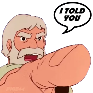👉 I TOLD YOU cartone animato, indicando, avvertimento, vecchio, dialogo telegram sticker