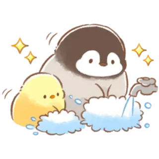 💦 пингвин, птица, милый, каваий, животное, стирка, вода telegram sticker