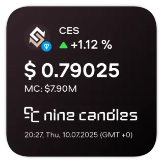 📊 CES
+1.12 %
$ 0.79025
MC: $7.90M
nine candles
20:27, Thu, 10.07.2025 (GMT +0) cryptocurrency, finance, investment, market, trading, digital currency telegram sticker