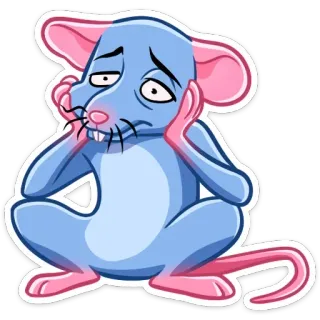 😫 souris, dessin animé, animal, bleu, assis, triste, mignon, autocollant telegram sticker