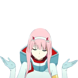 👐 Zero Two Darling in the Franxx anime, pink hair, mech, shrug telegram sticker