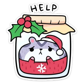 🆘 HELP ช่วยด้วย, แฮมสเตอร์, โหล, ติด, การ์ตูน, คริสต์มาส, เศร้า telegram sticker